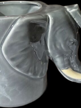 Glossy Gray Elephant Ceramic Mug with Ivory Tusk Detail.  Made In Sri Lanka.
